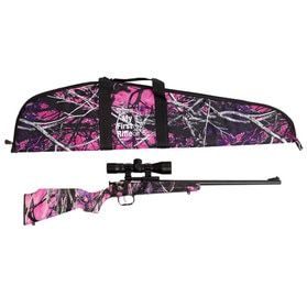 Keystone Arms Crickett single shot 22lr rifle with pink camo and case